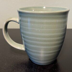 Jade Green Glossy Glaze Stoneware Mug Overlaid w/ Darker Green Stripes ~ Hygge